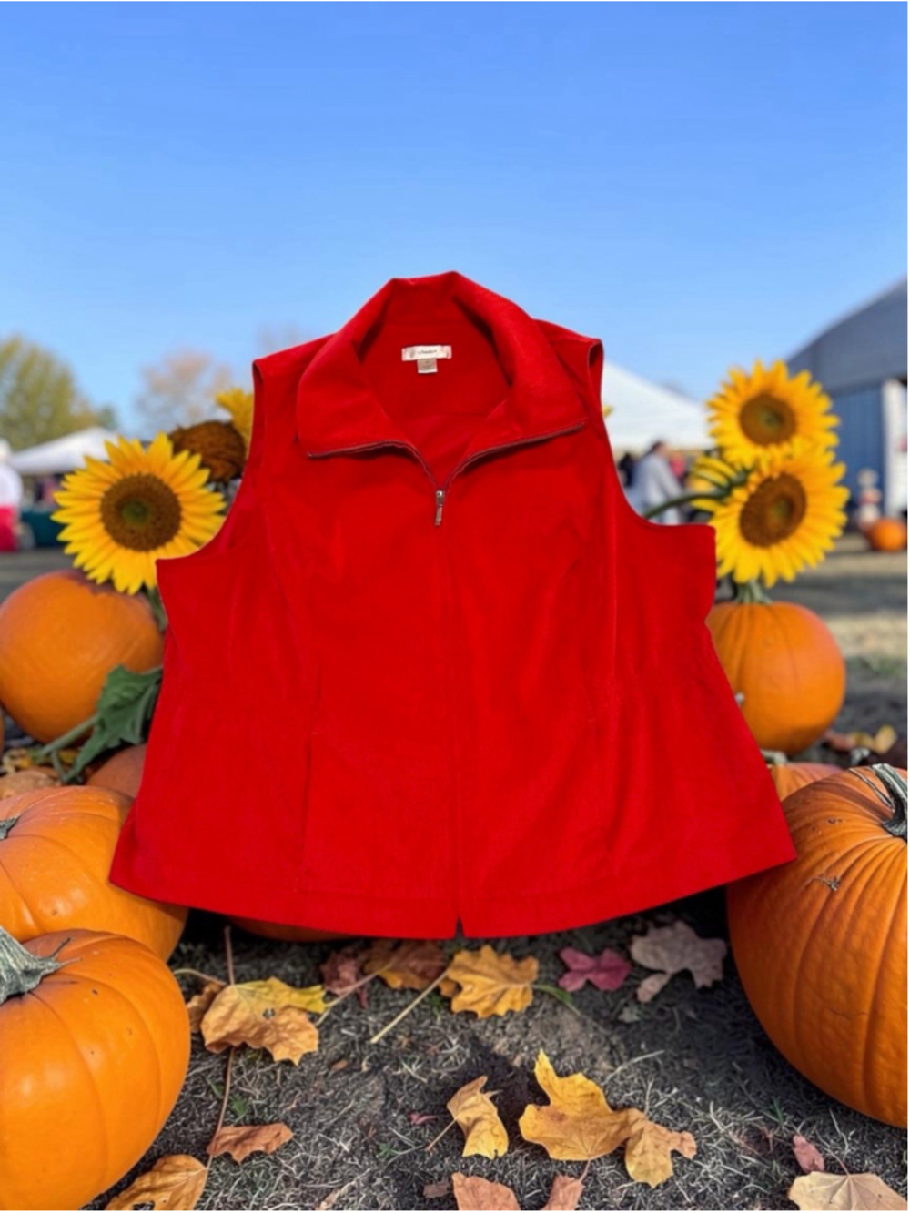 CJ Christopher Banks Corduroy Vest Womens 2X RED Lightweight High Neck Zipper
